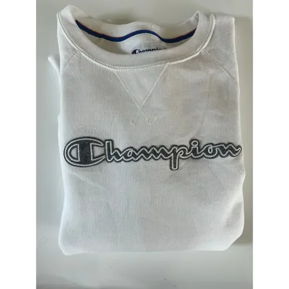Champion White Crewneck Sweatshirt XS | Embroidered Logo | Classic Fit - Picture 6 of 6